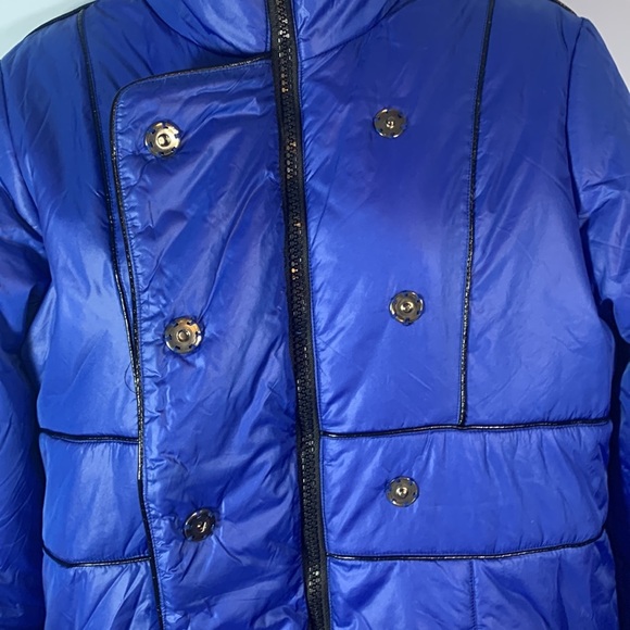 JACK BB DAKOTA size large cobalt blue big black buttons puffy pea coat - Picture 2 of 15